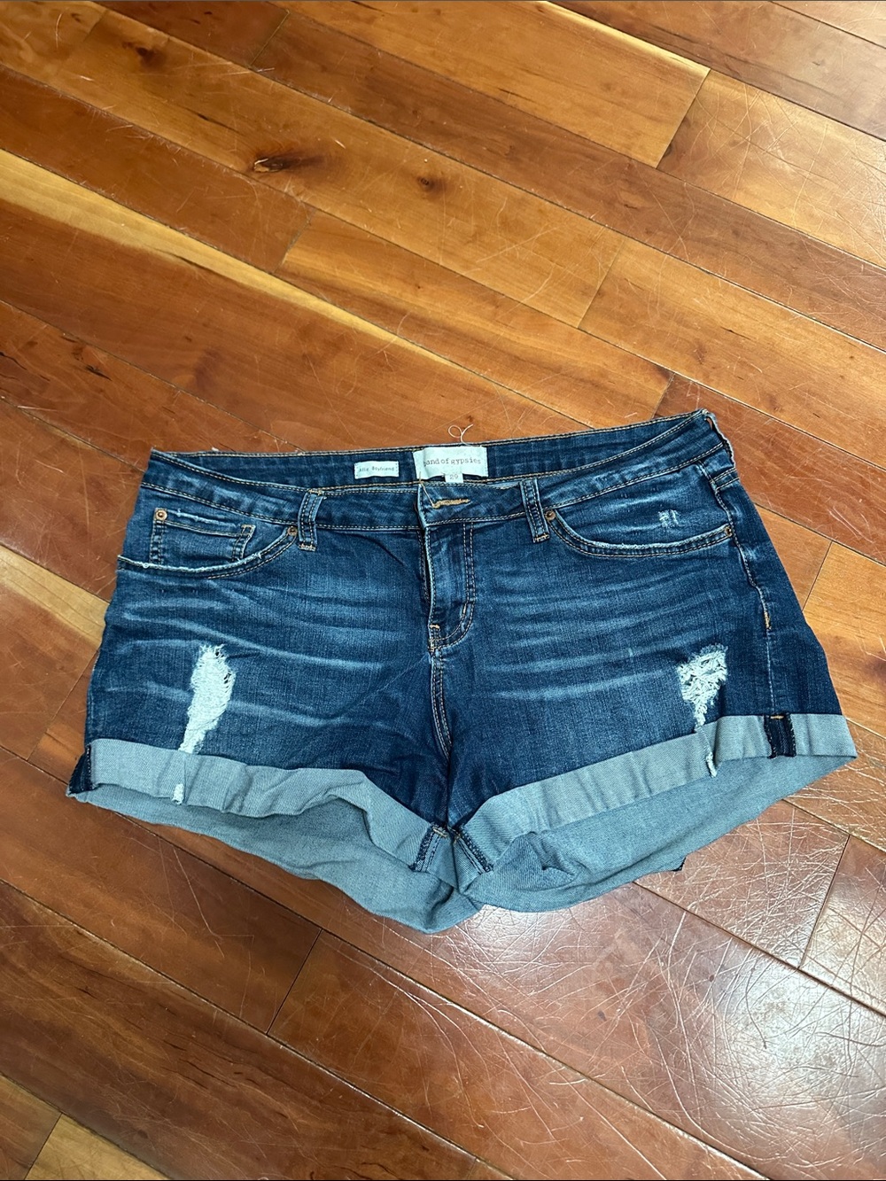 Band of Gypsies Dark Blue Distressed Cuffed Denim Shorts